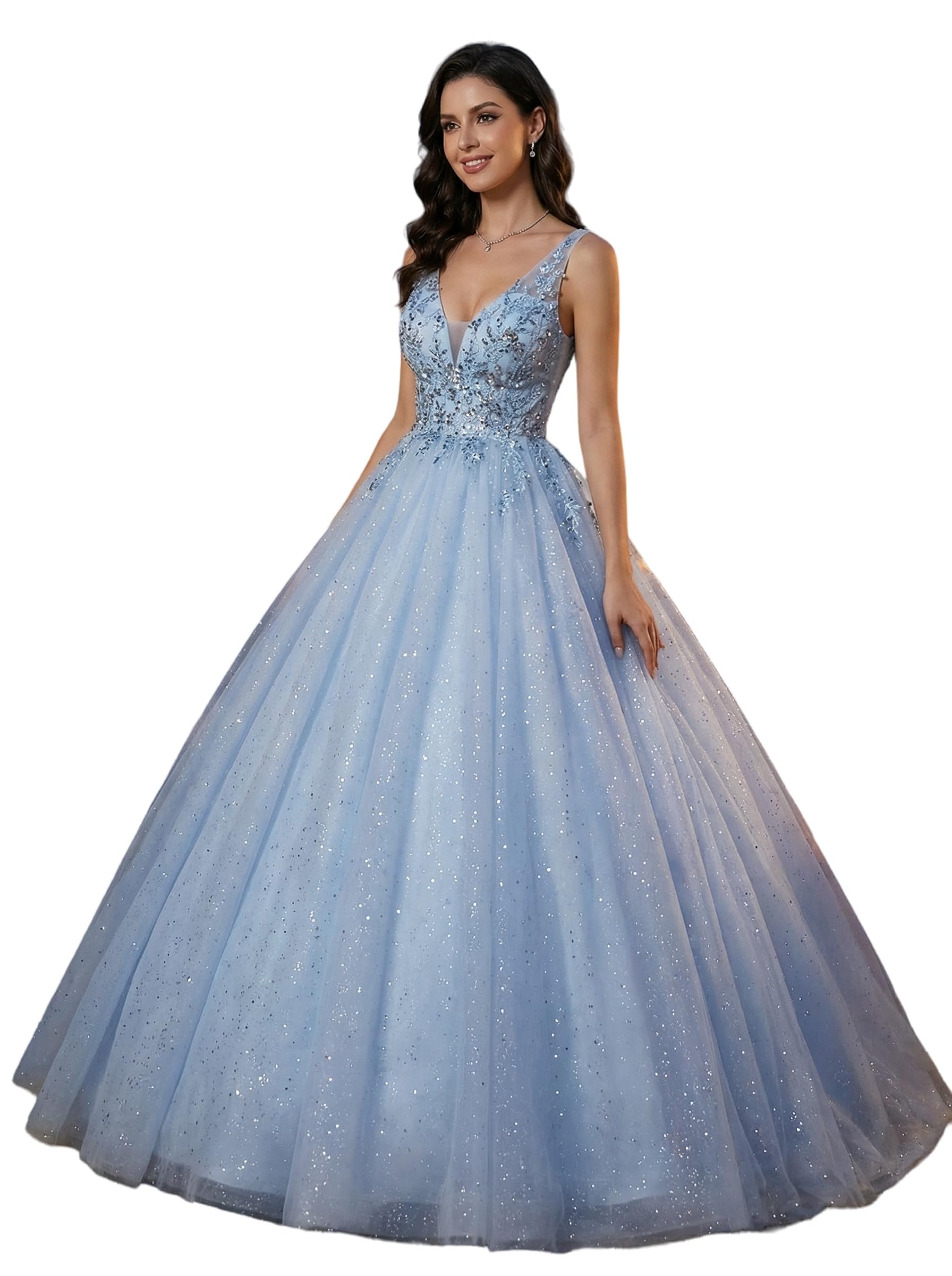Blyzera Women's Beading Sweetheart Ball Gown Tulle Layed Long Quinceanera Dress