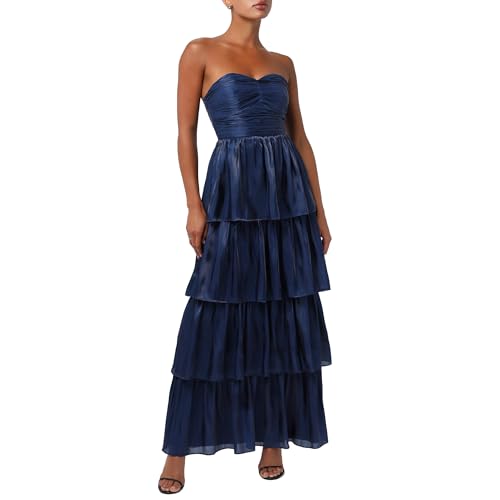 Alternative view of Blyzera Women's Bella Tiered Maxi Dress For Women Elegant Strapless Pleated Sweetheart Bodice, Satin Formal A-Line Maxi