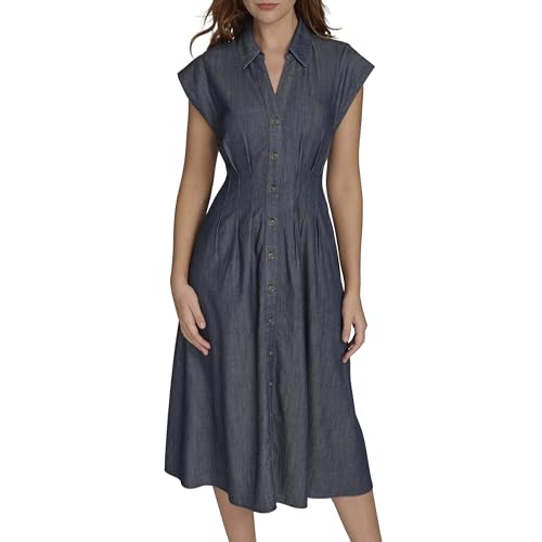 Blyzera Women's Cap Sleeve Collared Waist Pleating A-Line Midi Shirt Dress - Image 7