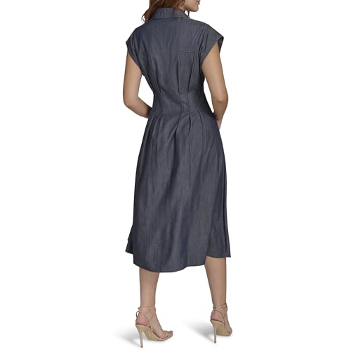 Blyzera Women's Cap Sleeve Collared Waist Pleating A-Line Midi Shirt Dress - Image 4
