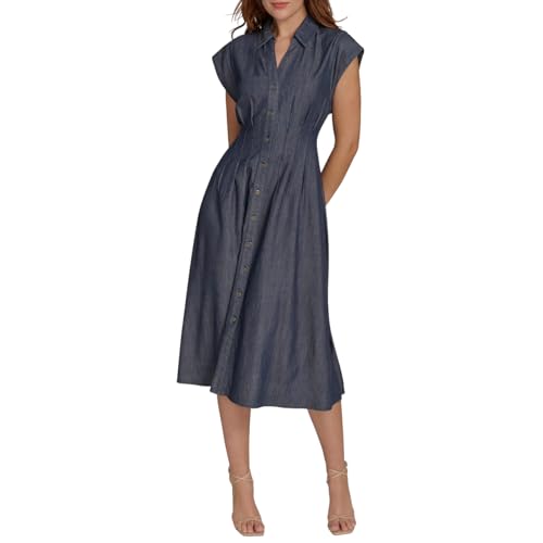 Alternative view of Blyzera Women's Cap Sleeve Collared Waist Pleating A-Line Midi Shirt Dress