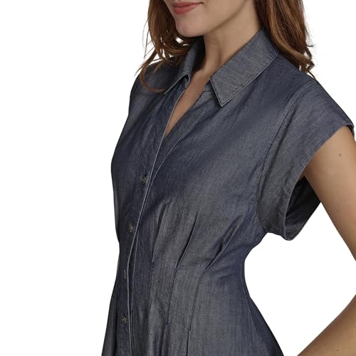 Blyzera Women's Cap Sleeve Collared Waist Pleating A-Line Midi Shirt Dress - Image 5