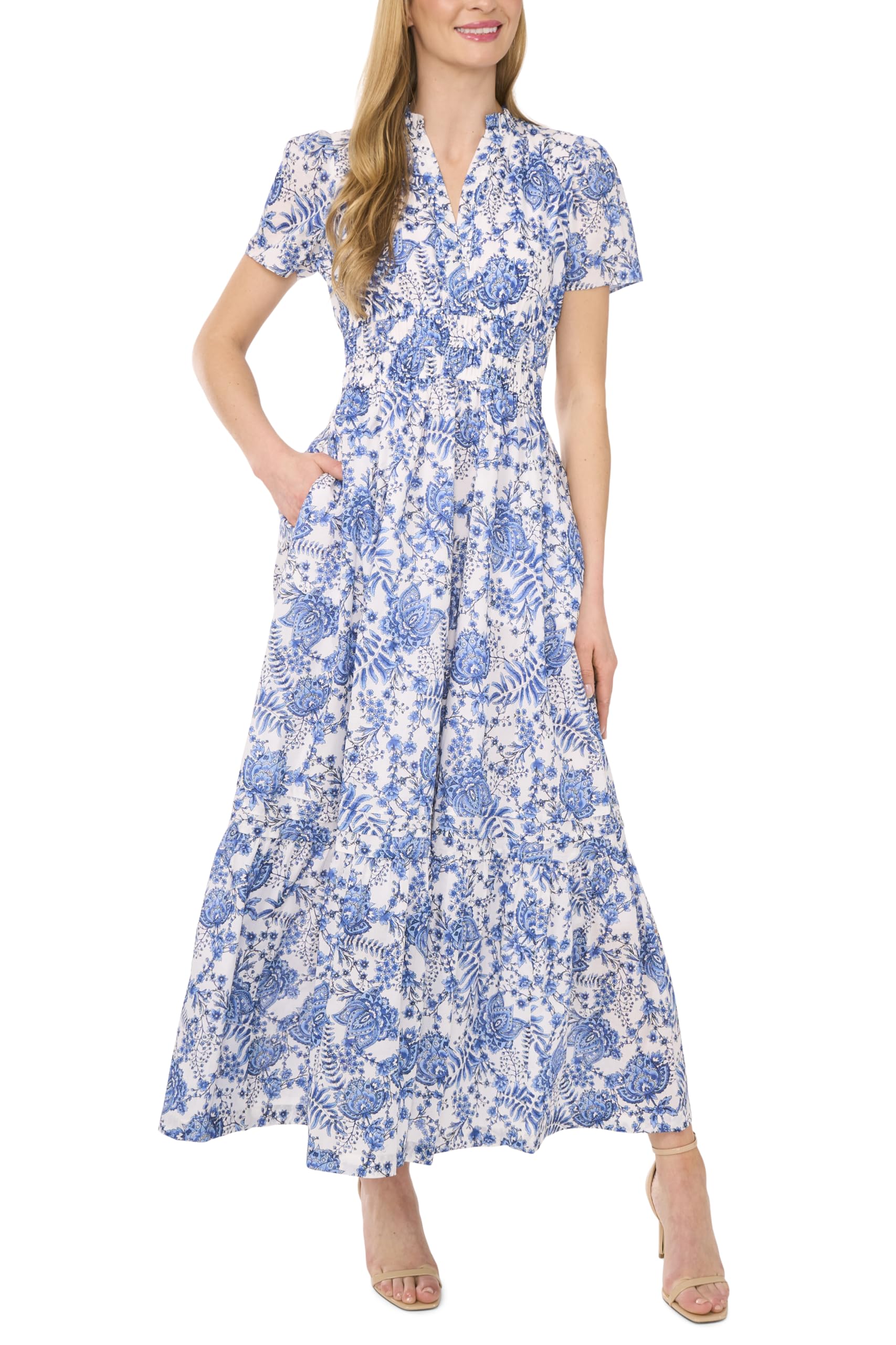Blyzera Women's Cece Floral Cotton Double Elastic Waist Maxi Dress Elegant