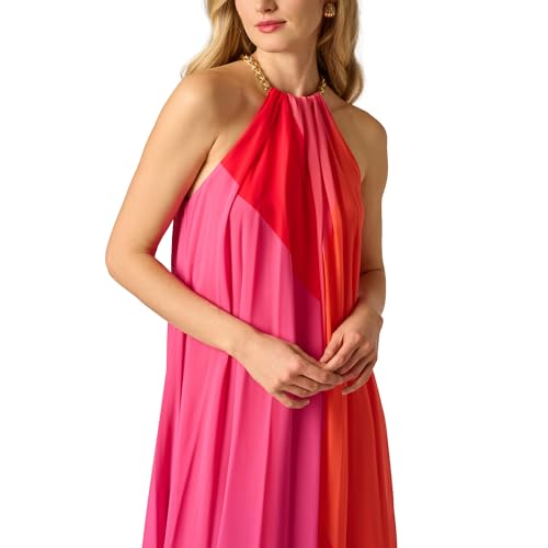 Blyzera Women's Color Block Chiffon Dress Red Elegant Occasion Party Wear - Image 5