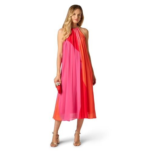 Blyzera Women's Color Block Chiffon Dress Red Elegant Occasion Party Wear - Image 4