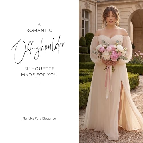 Blyzera Women's David's Bridal Off-The-Shoulder Billow Sleeve Wedding Dress - Image 3
