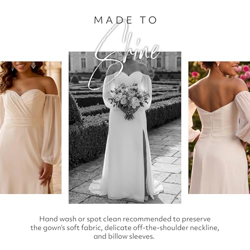 Blyzera Women's David's Bridal Off-The-Shoulder Billow Sleeve Wedding Dress - Image 7