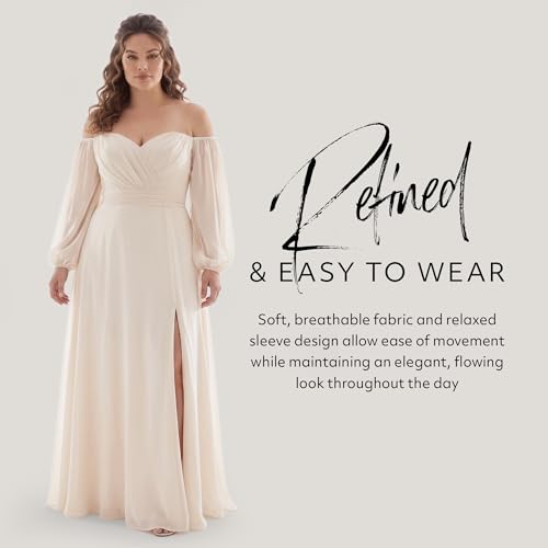 Blyzera Women's David's Bridal Off-The-Shoulder Billow Sleeve Wedding Dress - Image 5