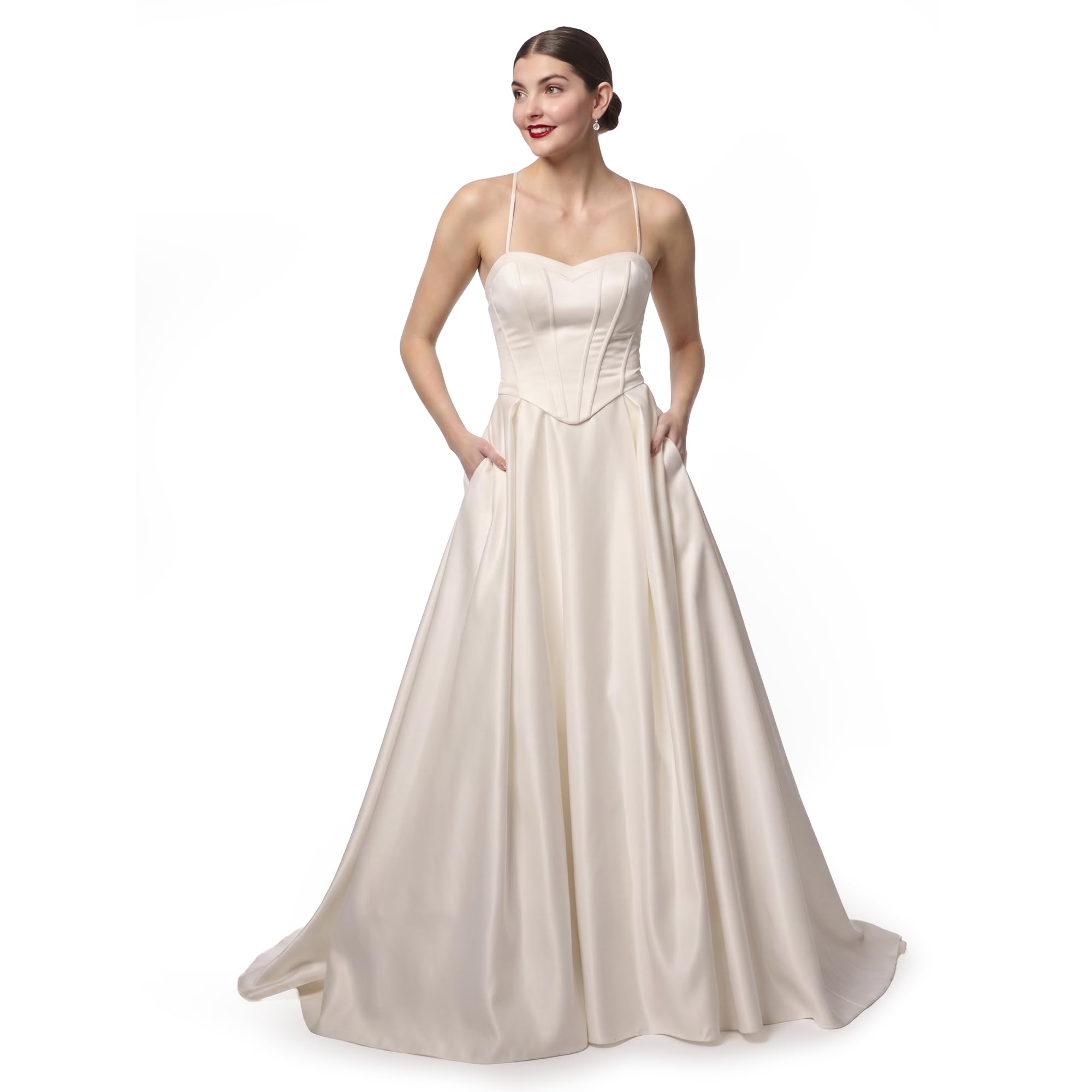 Blyzera Women's David's Bridal Wedding Dress, Satin Corset Bodice Gown Sweetheart Neckline | Structured Fit, Full Skirt,