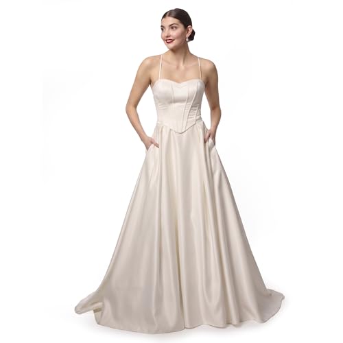 Alternative view of Blyzera Women's David's Bridal Wedding Dress, Satin Corset Bodice Gown Sweetheart Neckline | Structured Fit, Full Skirt,
