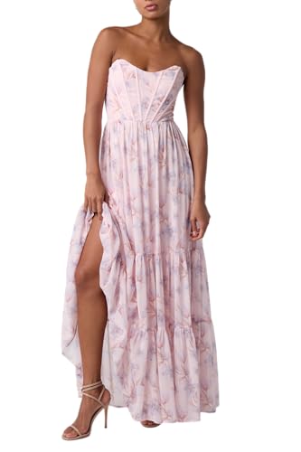 Alternative view of Blyzera Women's Demi Corset Tiered Floral Maxi Dress For Women Strapless Long Cocktail Summer Wedding Guest Prom Gown