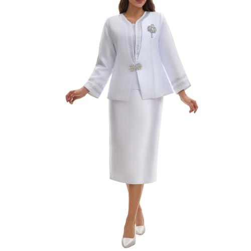 Alternative view of Blyzera Women's Elegant Formal 3 Piece Church Suit With Rhinestone Trim Collar For Mother Of The Bride Wedding Guest