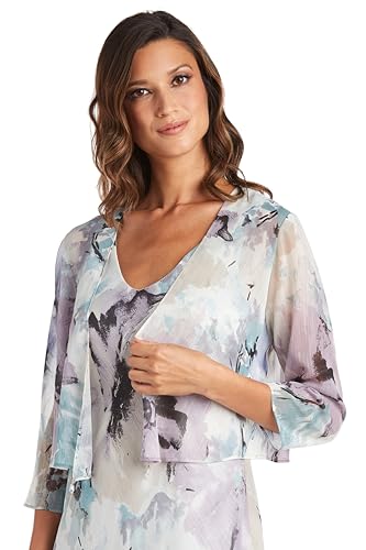 Blyzera Women's Elegant High Low Ruffle Floral Print Chiffon Dress W 3 4 Sleeve Sheer Coordinating Bolero Red - Image 3