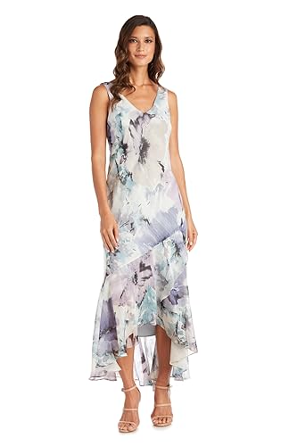 Blyzera Women's Elegant High Low Ruffle Floral Print Chiffon Dress W 3 4 Sleeve Sheer Coordinating Bolero Red - Image 4