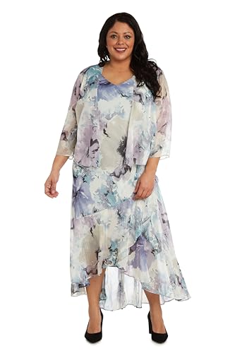 Blyzera Women's Elegant High Low Ruffle Floral Print Chiffon Dress W 3 4 Sleeve Sheer Coordinating Bolero Red - Image 7