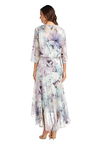 Blyzera Women's Elegant High Low Ruffle Floral Print Chiffon Dress W 3 4 Sleeve Sheer Coordinating Bolero Red - Image 6