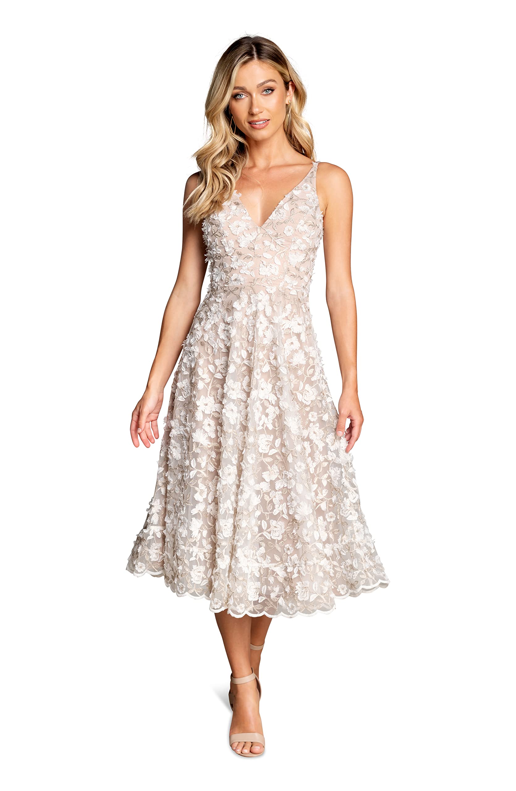Blyzera Women's Elisa Sleeveless Plunge Neckline Fit And Flare Midi Dress Lace
