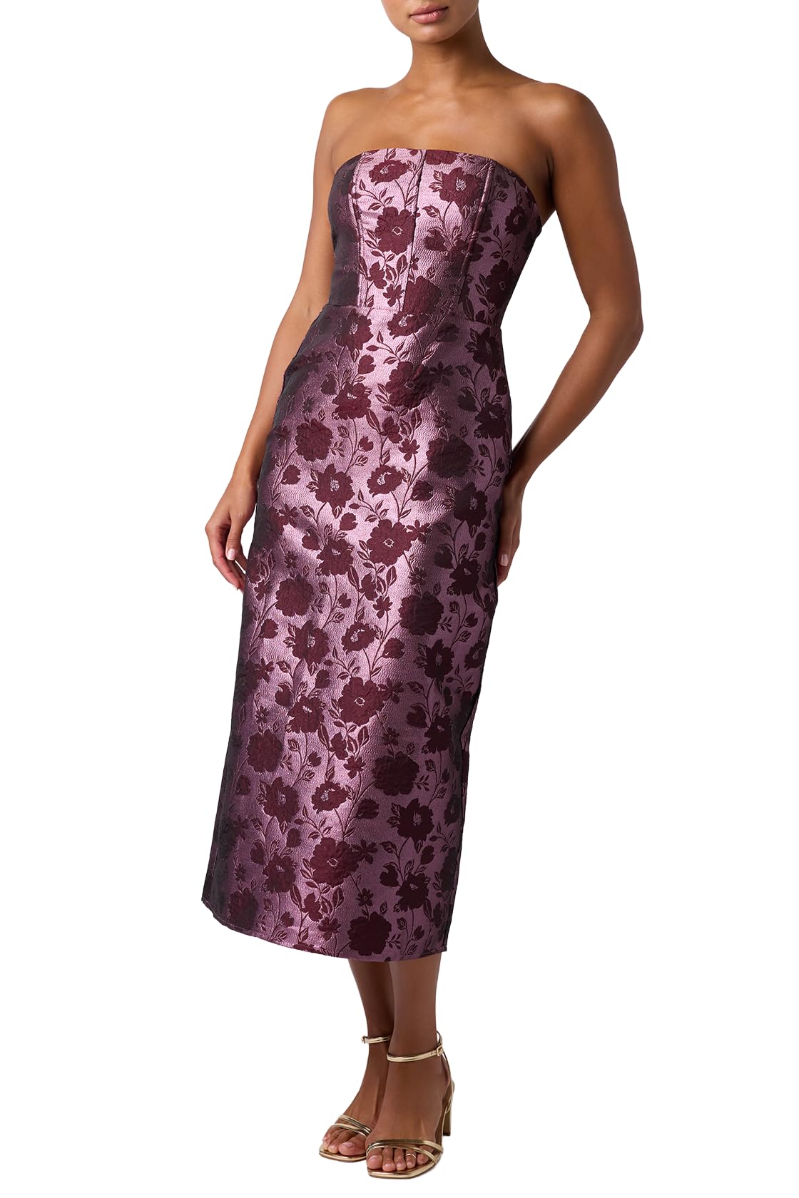 Blyzera Women's Emily Corset Strapless Midi Dress For Women Elegant Black Floral Jacquard Cocktail Dress With Bustier