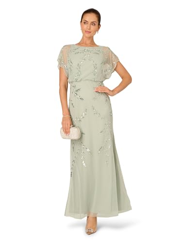 Blyzera Women's Floor Length Beaded Flutter Sleeve Blouson Dress Red Elegant - Image 4