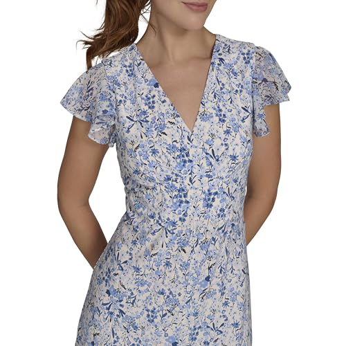 Blyzera Women's Flutter Sleeve V-Neck Ruffle Trim Hi-Lo Midi Dress Elegant - Image 6