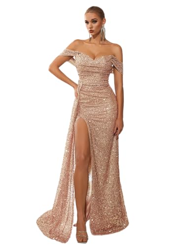 Alternative view of Blyzera Women's Gowns Formal Dresses For Women Sequin Tulle Sexy Off Shoulder Evening Wedding Guest Party Floor Length