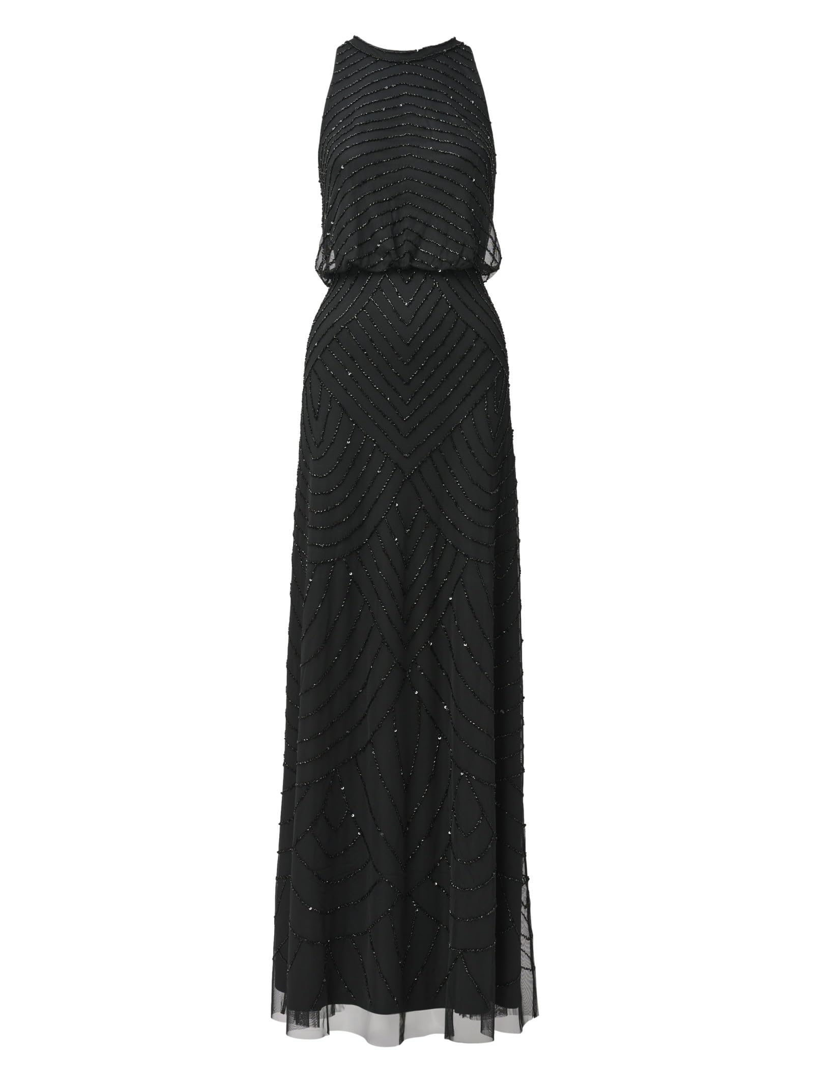 Blyzera Women's Halter Blouson Beaded Gown Black Chiffon Elegant Occasion