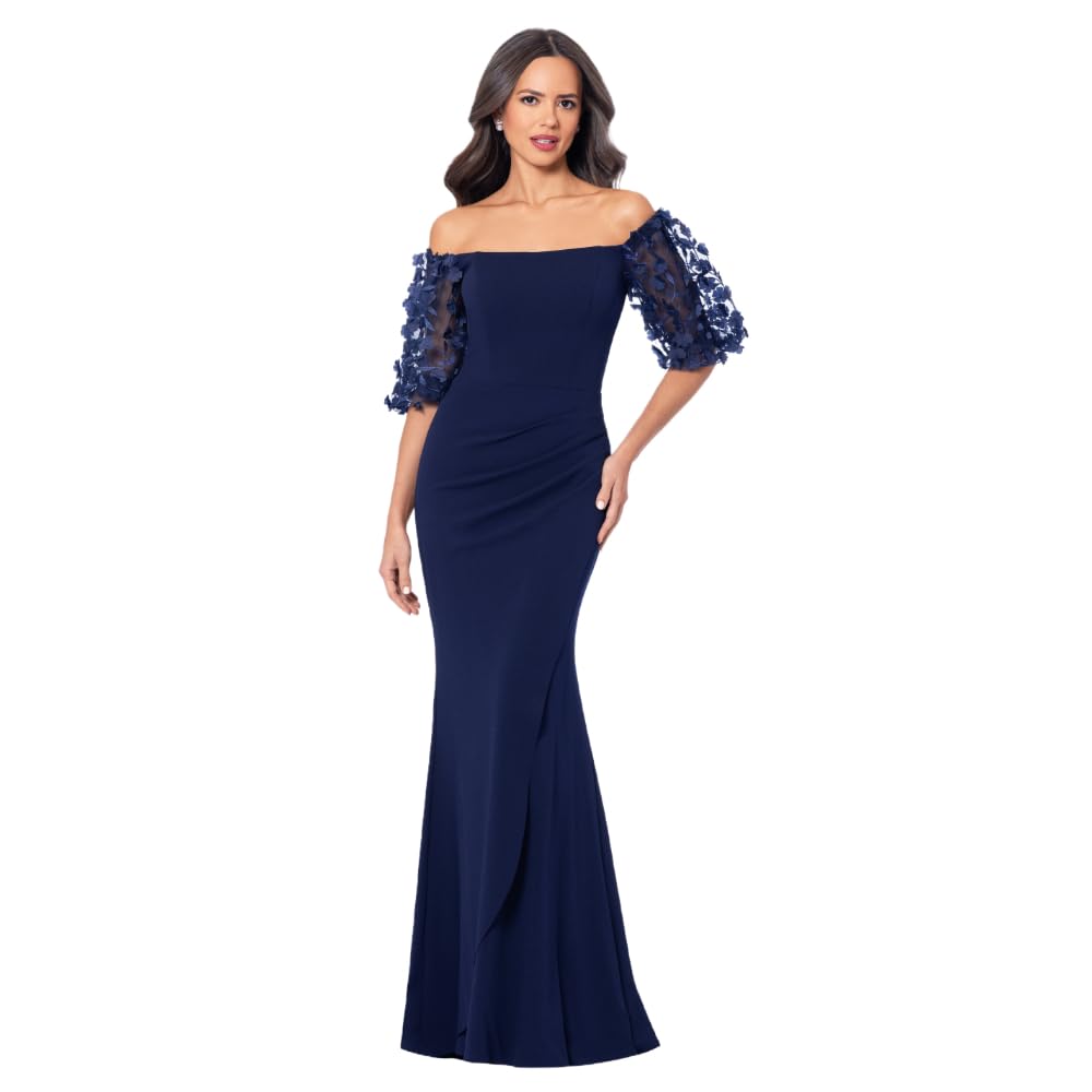 Blyzera Women's Illusion Sleeve Off The Shoulder Long Dress (Reg, Petite, Plus Sizes) Floral