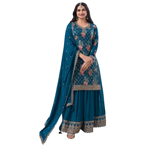 Alternative view of Blyzera Women's Indian Plus Size Ornamented Salwar Kameez Sharara Dupion Outfit Reception Sangeet Fashion Sewn Dress
