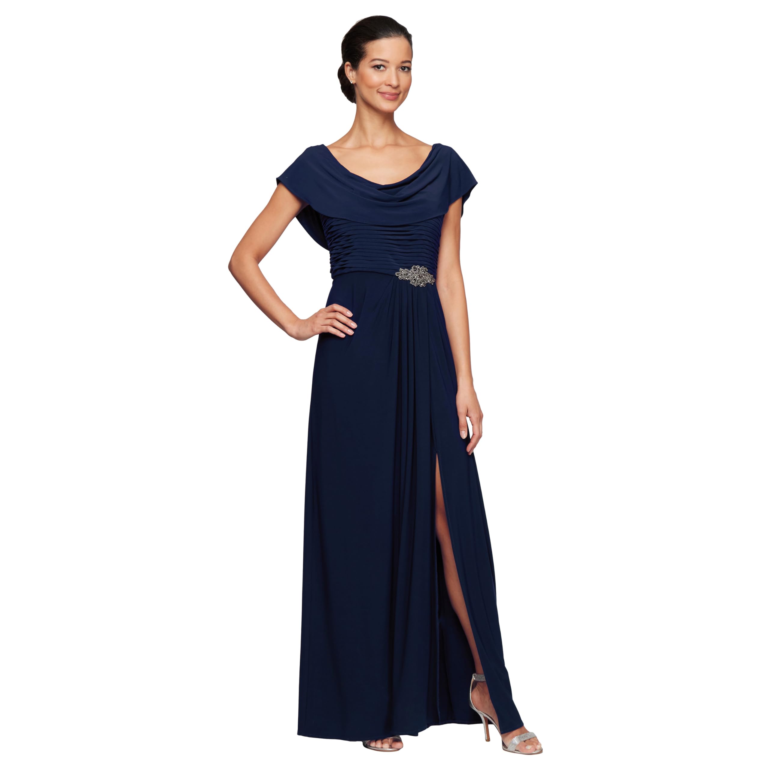 Blyzera Women's Long Cowl Neckline Mother Of The Bride Dress, Formal Event Gown (Petite And Regular Sizes) Black