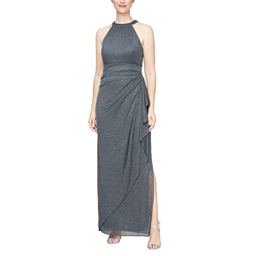 Alternative view of Blyzera Women's Long Glitter Mesh Wedding Guest Dress, Formal Gown With Halter Neck (Petite And Regular Sizes) Red