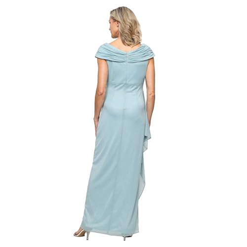 Blyzera Women's Long L-Neck Glitter Mesh Mother Of The Bride Dress With Ruched Neckline Black - Image 3