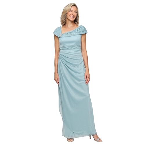 Alternative view of Blyzera Women's Long L-Neck Glitter Mesh Mother Of The Bride Dress With Ruched Neckline Black