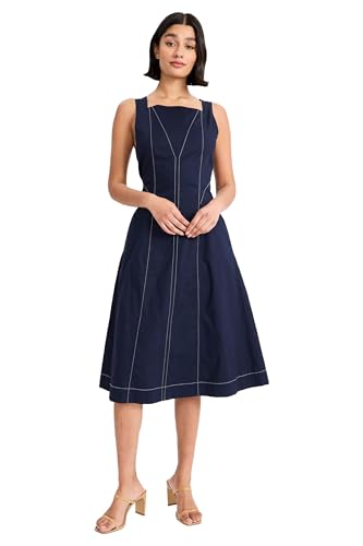 Alternative view of Blyzera Women's Maggy London Chic Navy Square Neck Sleeveless Fit & Flare Midi Dress For Wedding Guest & Summer Events
