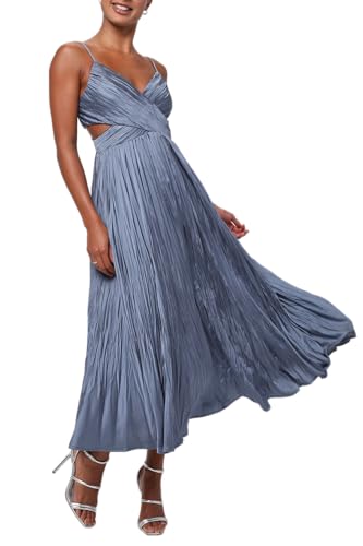 Alternative view of Blyzera Women's Margot Gathered Pleated Satin Midi Dress For Women V Neck Side Cutout Cocktail Wedding Guest Dress