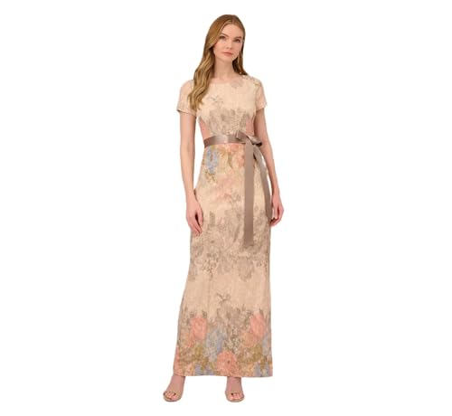 Alternative view of Blyzera Women's Mateleasse Column Gown | Elegant Evening Gown With Floral Design, Back Slit & Cap Sleeves