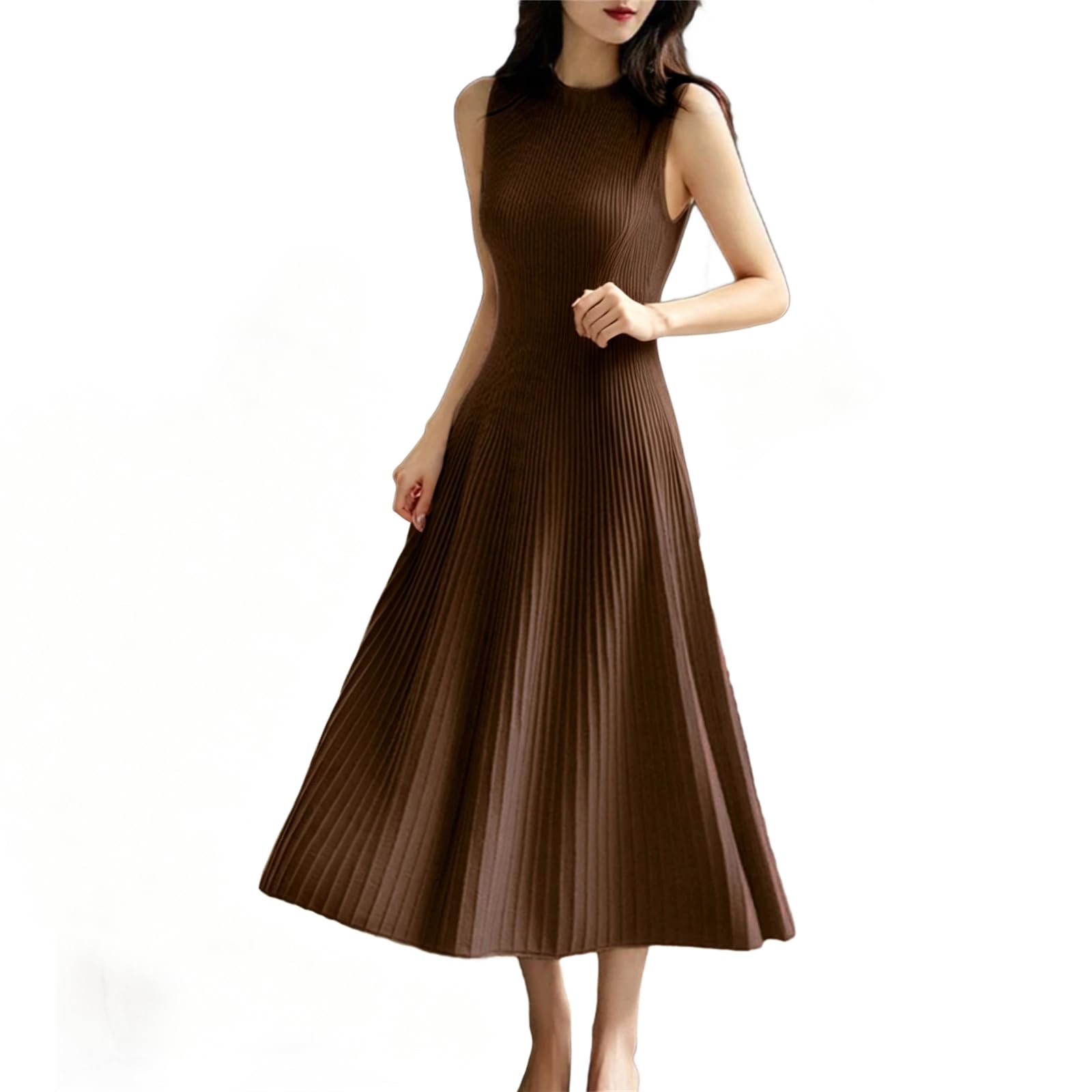 Blyzera Women's Merino Wool Knit Dress O Neck Sleeveless Slim Fit Pullover Sweater Dress For Office Travel Daily Wear