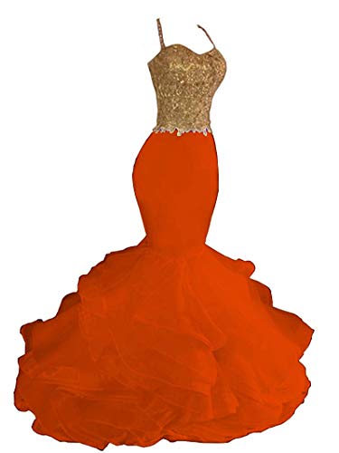 Alternative view of Blyzera Women's Mermaid Gold Lace Spaghetti Strap Organza Prom Dress Elegant