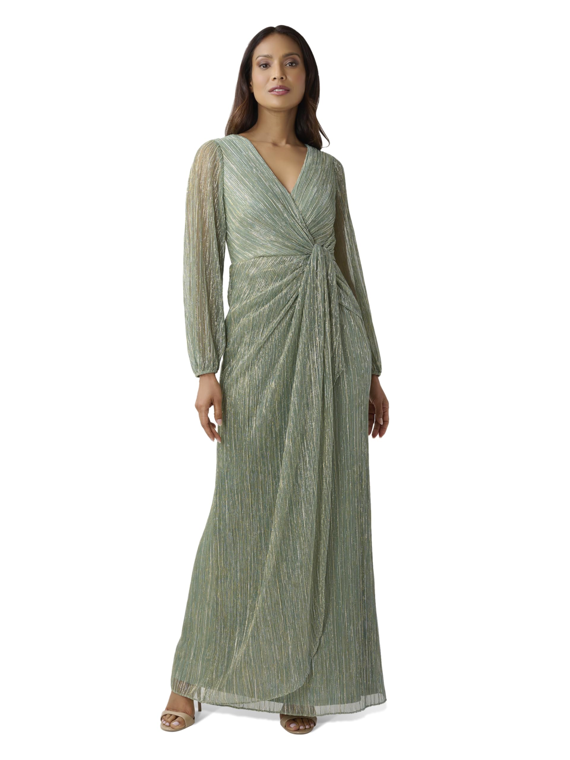 Blyzera Women's Metallic Mesh Draped Gown Black Elegant Occasion Party