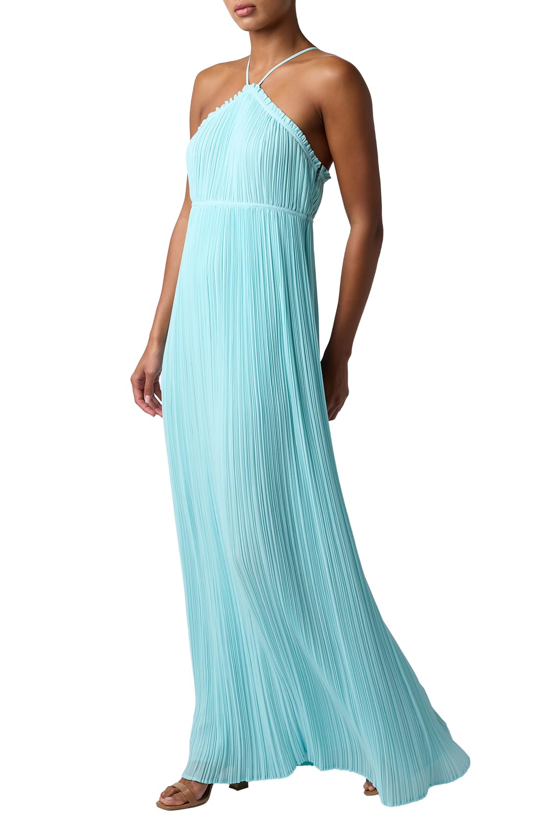 Blyzera Women's Mickie Plisse Halter Maxi Dress For Women Pleated Open Back Long Cocktail Wedding Guest Formal Gown