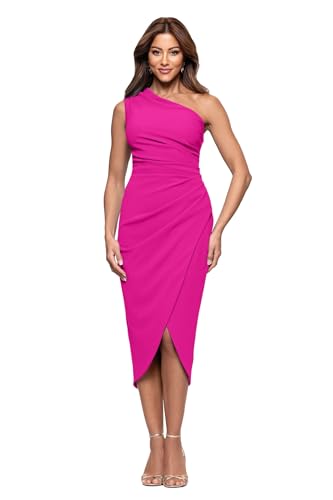 Alternative view of Blyzera Women's Midi One Shoulder Ruched Asymmetrical Cocktail Dress With Tulip Hem