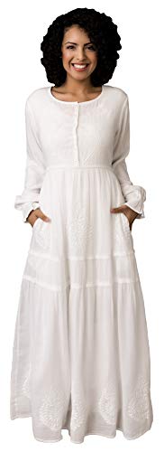 Alternative view of Blyzera Women's Modest White Full Length Long Sleeve Cotton Special Occasion Dress With Button Down Front
