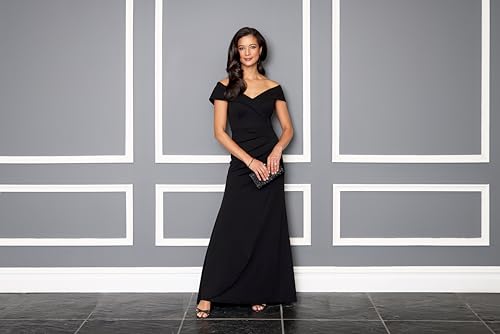 Blyzera Women's Off The Shoulder Stretch Crepe Dress With Fishtail Back, Floor Length Mother Of The Bride Dress Chiffon - Image 4