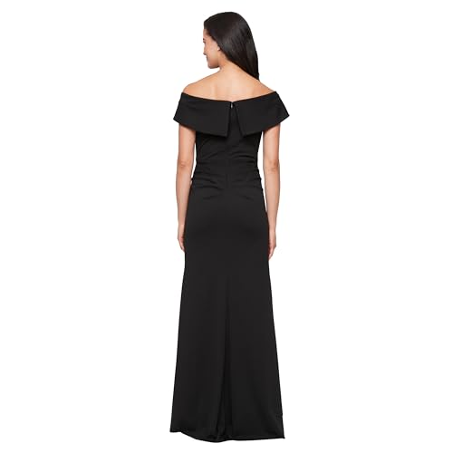 Blyzera Women's Off The Shoulder Stretch Crepe Dress With Fishtail Back, Floor Length Mother Of The Bride Dress Chiffon - Image 3