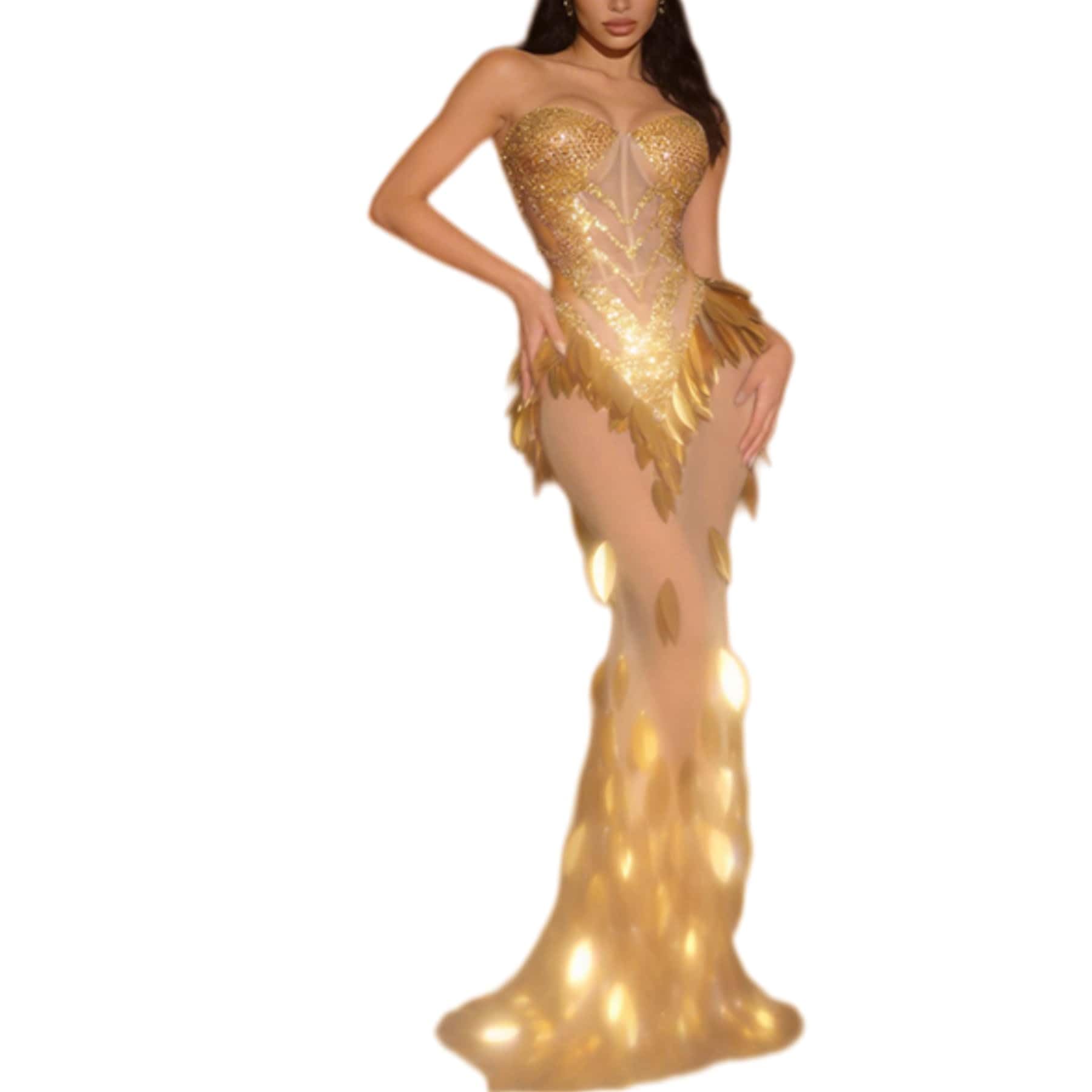 Blyzera Women's Party Women Elegant Evening Dress Sexy Off Shoulder Mermaid Dress Sparkly Rhinestone Nightclub Luxury