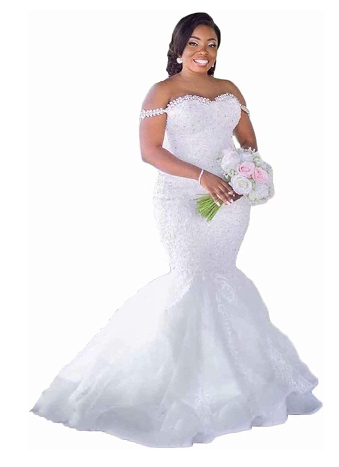 Blyzera Women's Plus Size Equins Sweetheart Neckline Bridal Ball Gowns Train Lace Up Corset Mermaid Wedding Dresses For