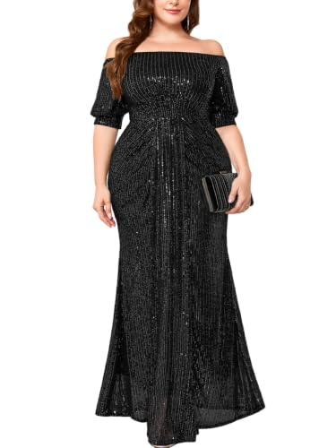 Alternative view of Blyzera Women's Plus Size Formal Dress Off The Shoulder Sequin Ruched Draped Maxi Evening Gown Cocktail Wedding Prom