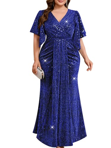 Alternative view of Blyzera Women's Plus Size Formal Gown Black Tie Dress Sequin Ruched Draped Sparkly Cocktail Wedding Prom Gala Evening