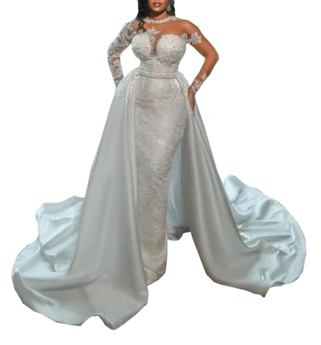 Alternative view of Blyzera Women's Plus Size Mermaid Wedding Dresses For Women Bride Long Sequins Lace Satin Bridal Ball Gowns With