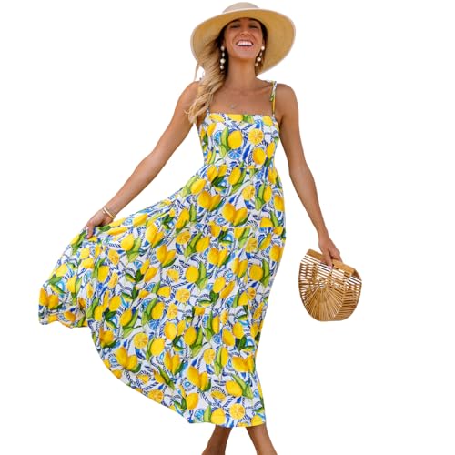 Alternative view of Blyzera Women's Resort Dress, Organic Rayon Maxi Dress, Smocked Back, Adjustable Tie Straps, And Flowy Tiered Bottom
