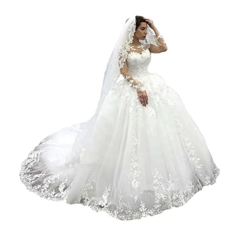 Alternative view of Blyzera Women's Round Neck Lace Princess Women Bridal Ball Gown With Train Wedding Dress For Bride Long Sleeve Plus Size